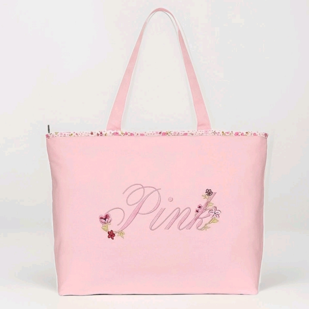 Victoria's Secret Pink Floral Canvas Tote Bag Spring Flowers